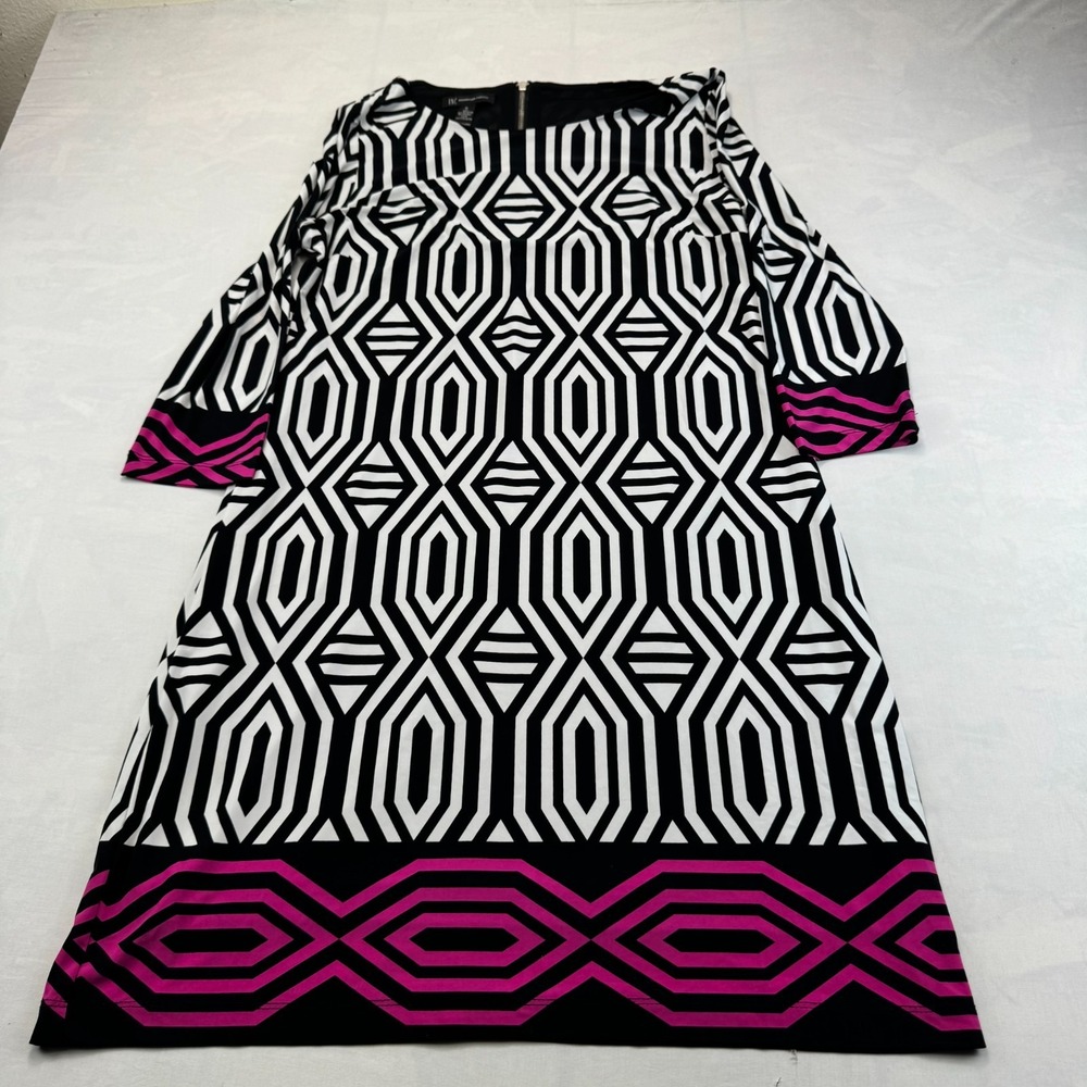 INC International Concepts Shift Dress Womens XL Black White Patterned Back Zip